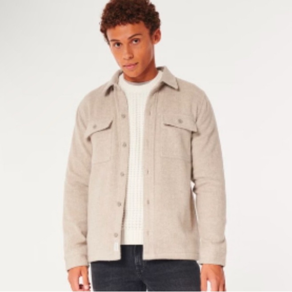 Hollister Wool Shirt/Jacket_Button up_with Pockets_Cream_Men or Women_L